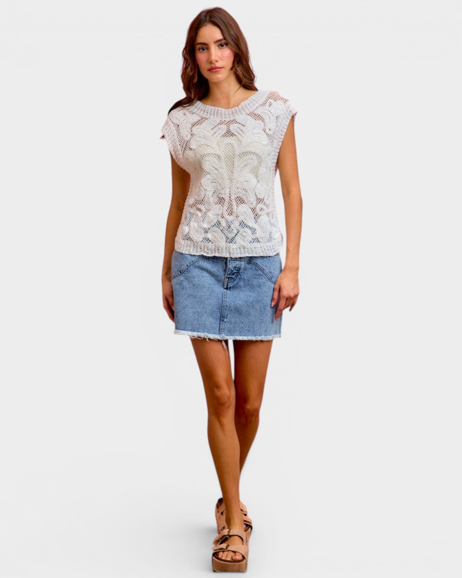 Light Wash Floral Pocket Denim Mini Skirt