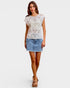 Light Wash Floral Pocket Denim Mini Skirt