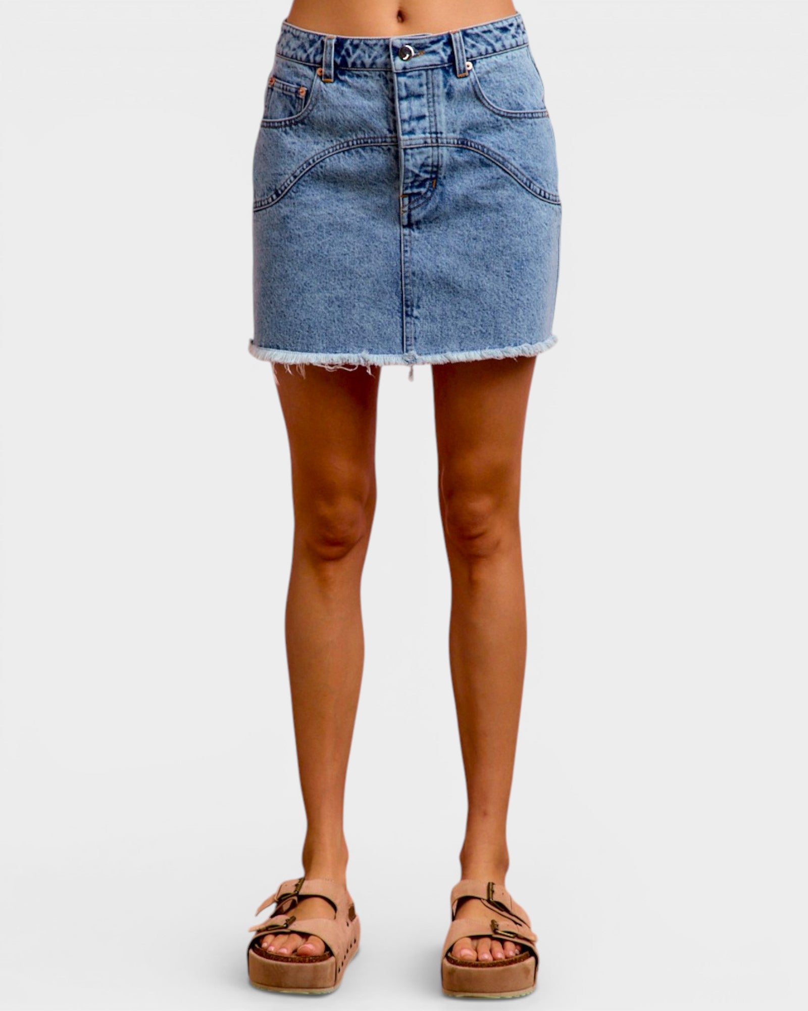 Light Wash Floral Pocket Denim Mini Skirt