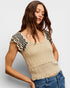 Oatmeal & Black Zigzag Sleeve Knit Top