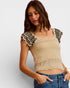 Oatmeal & Black Zigzag Sleeve Knit Top