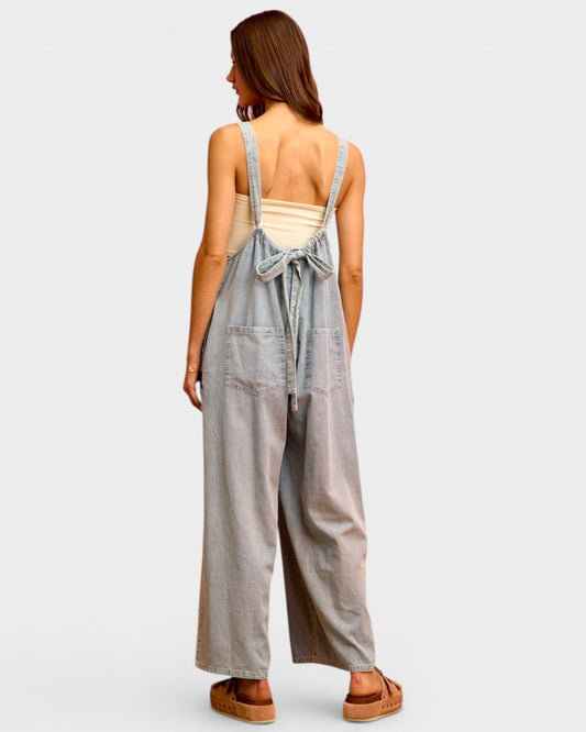 Light Wash Wide Leg Denim Overalls