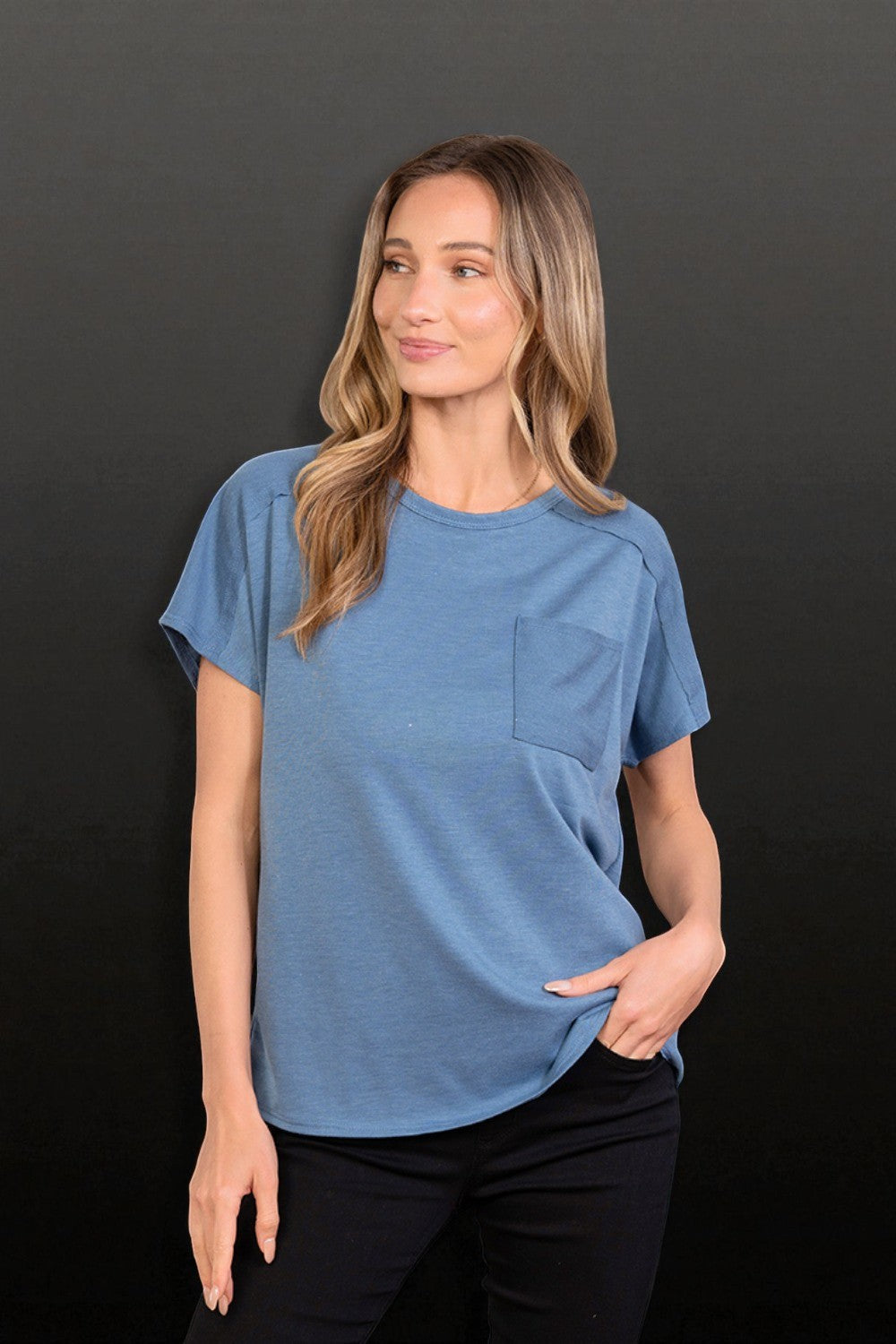 Denim Blue Short Sleeve Pocket Tee