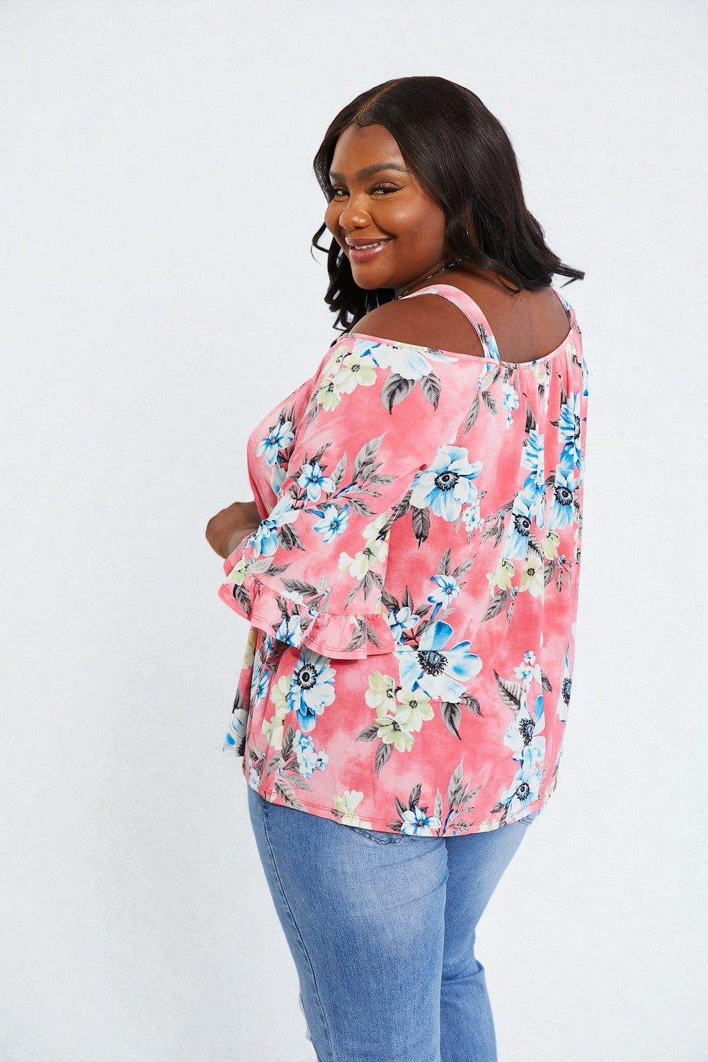 Top floral con hombros descubiertos Fresh Take en Rouge Pink