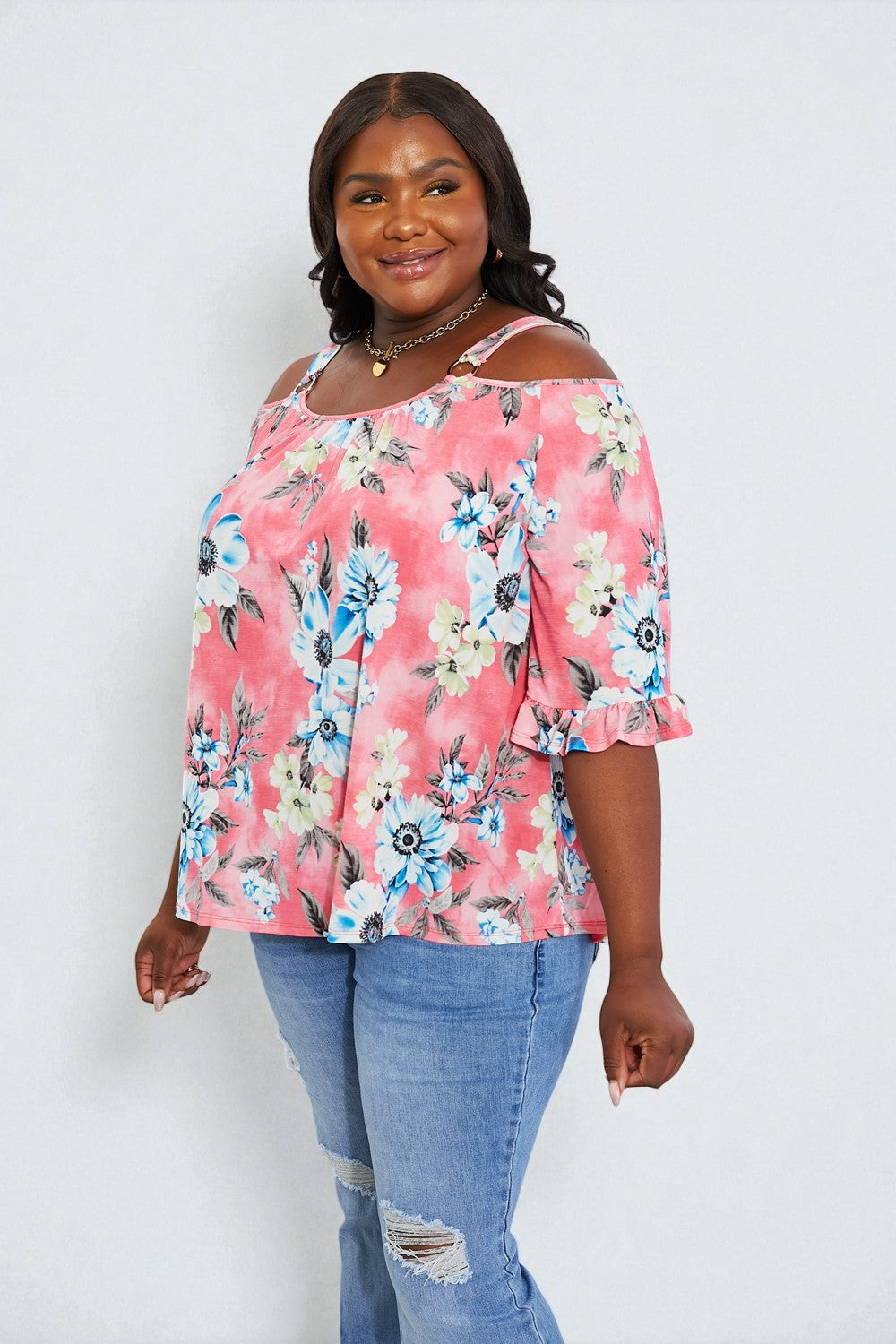 Top floral con hombros descubiertos Fresh Take en Rouge Pink