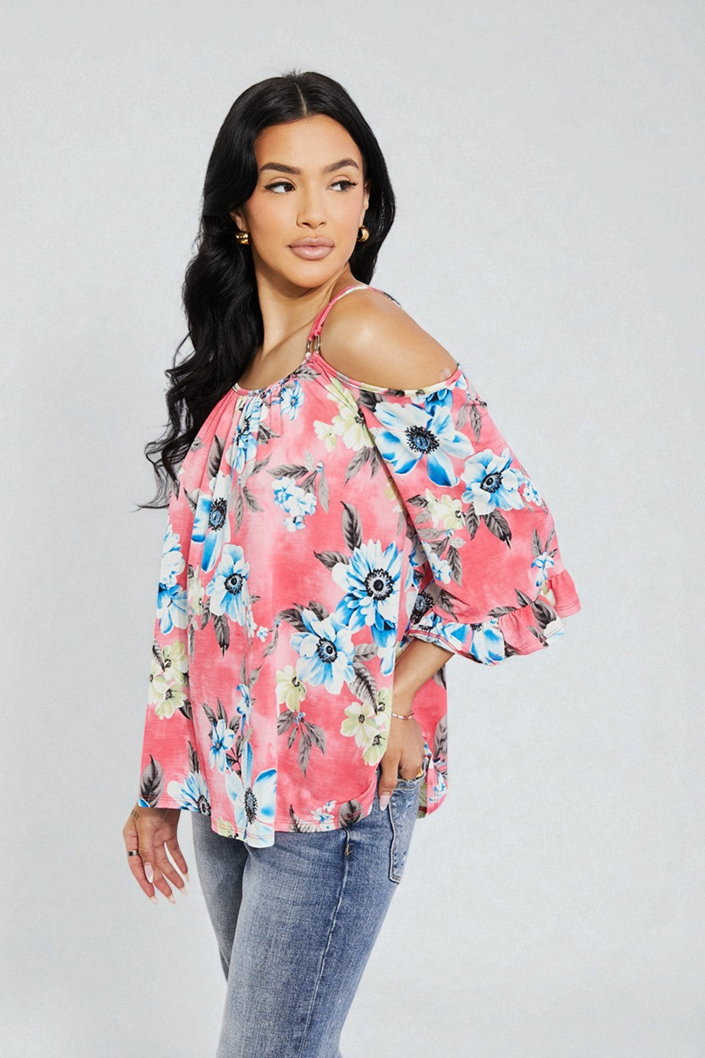 Top floral con hombros descubiertos Fresh Take en Rouge Pink