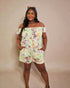 Lime Floral Off Shoulder Button Front Romper