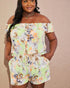 Lime Floral Off Shoulder Button Front Romper