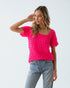 Hot Pink Textured Puff Square Neck Top