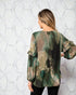 Teal & Olive Abstract Lace-Up Blouse