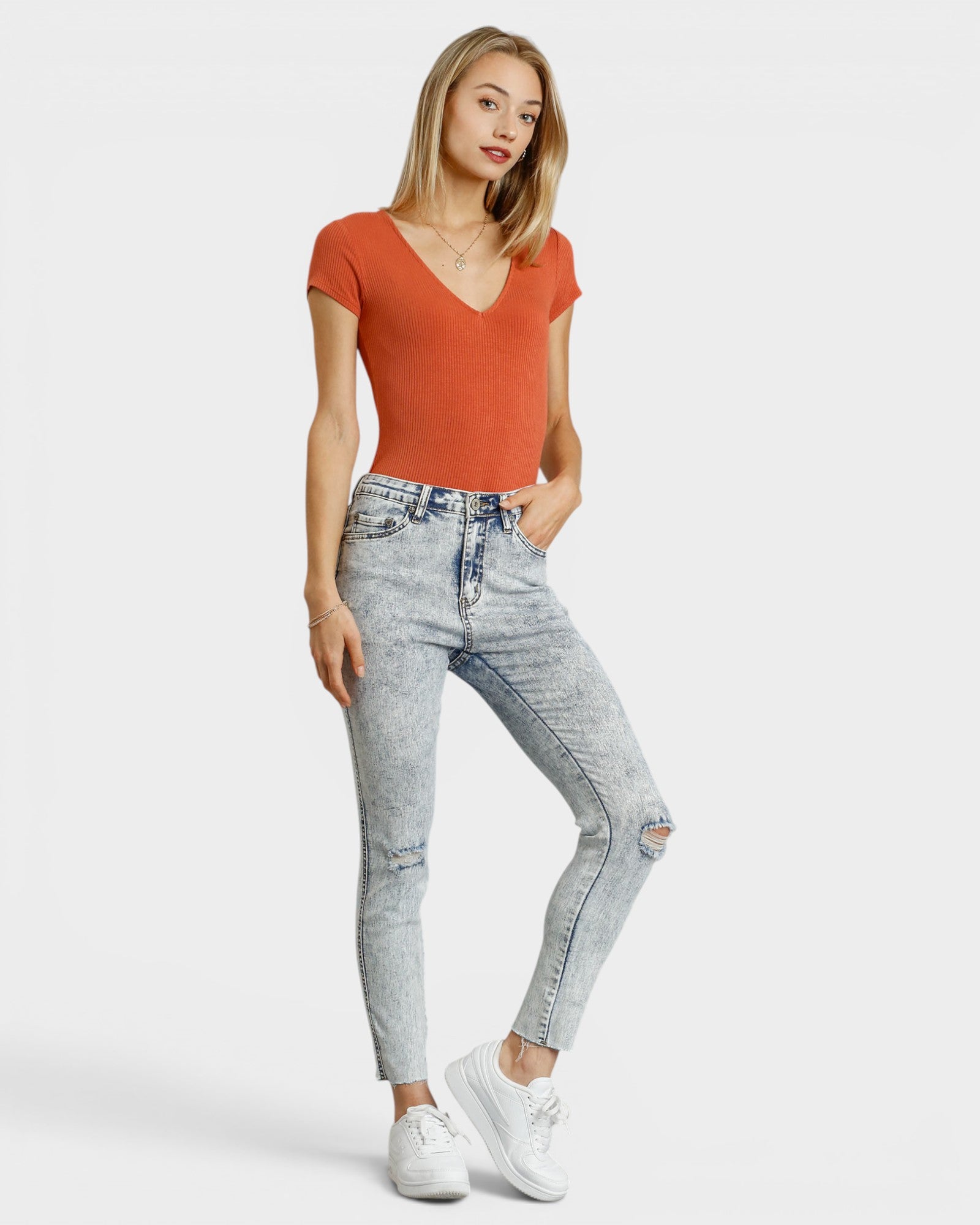 Light Wash Acid Wash Slim Jeans