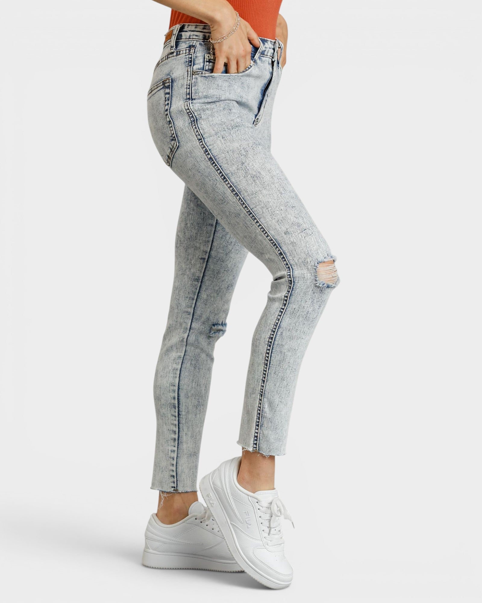 Light Wash Acid Wash Slim Jeans