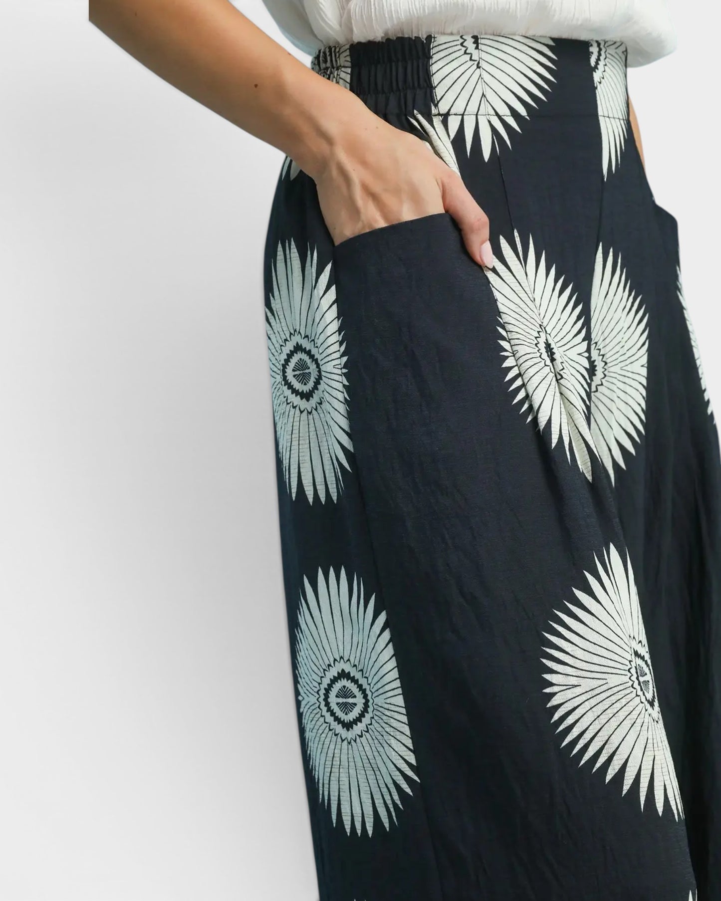 Black Sunburst Print Wide Leg Pants