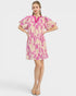Pink & Cream Abstract Puff Sleeve Mini Dress