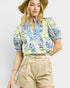 Blue Chinoiserie Puff Sleeve Top