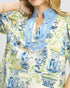 Blue Chinoiserie Puff Sleeve Top