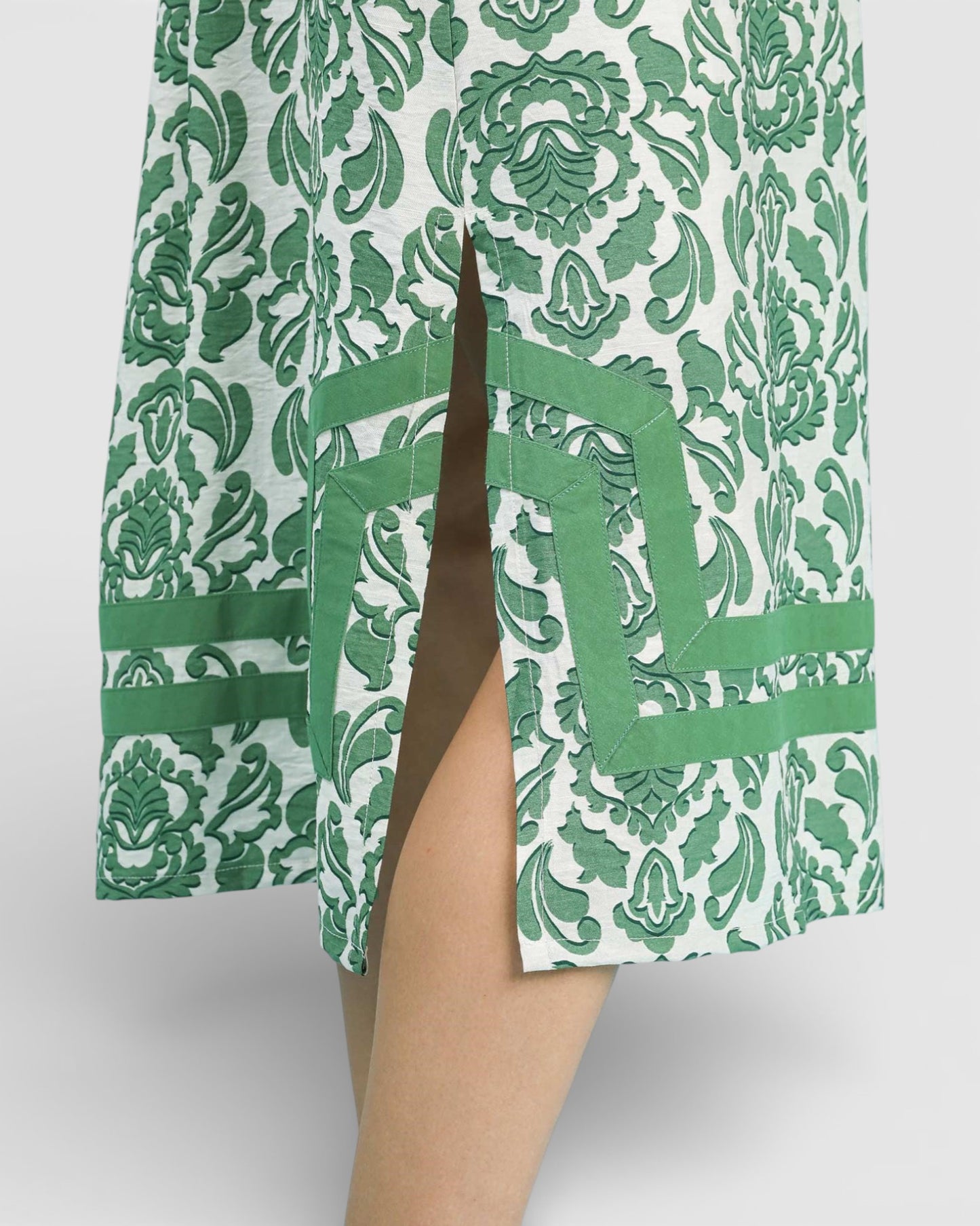 Green Damask Midi Dress with Pockets