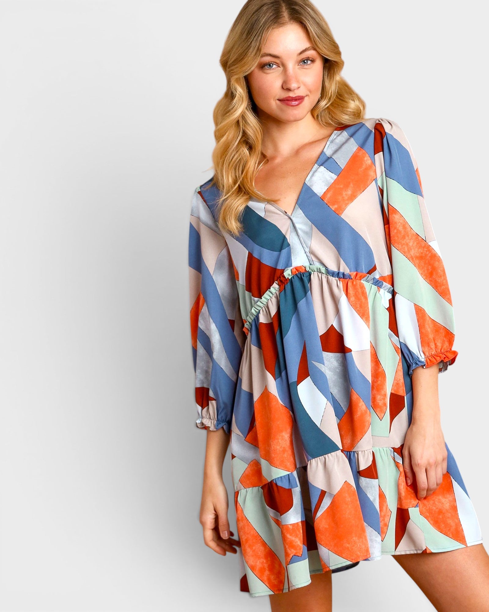 Coral & Blue Abstract Mini Dress