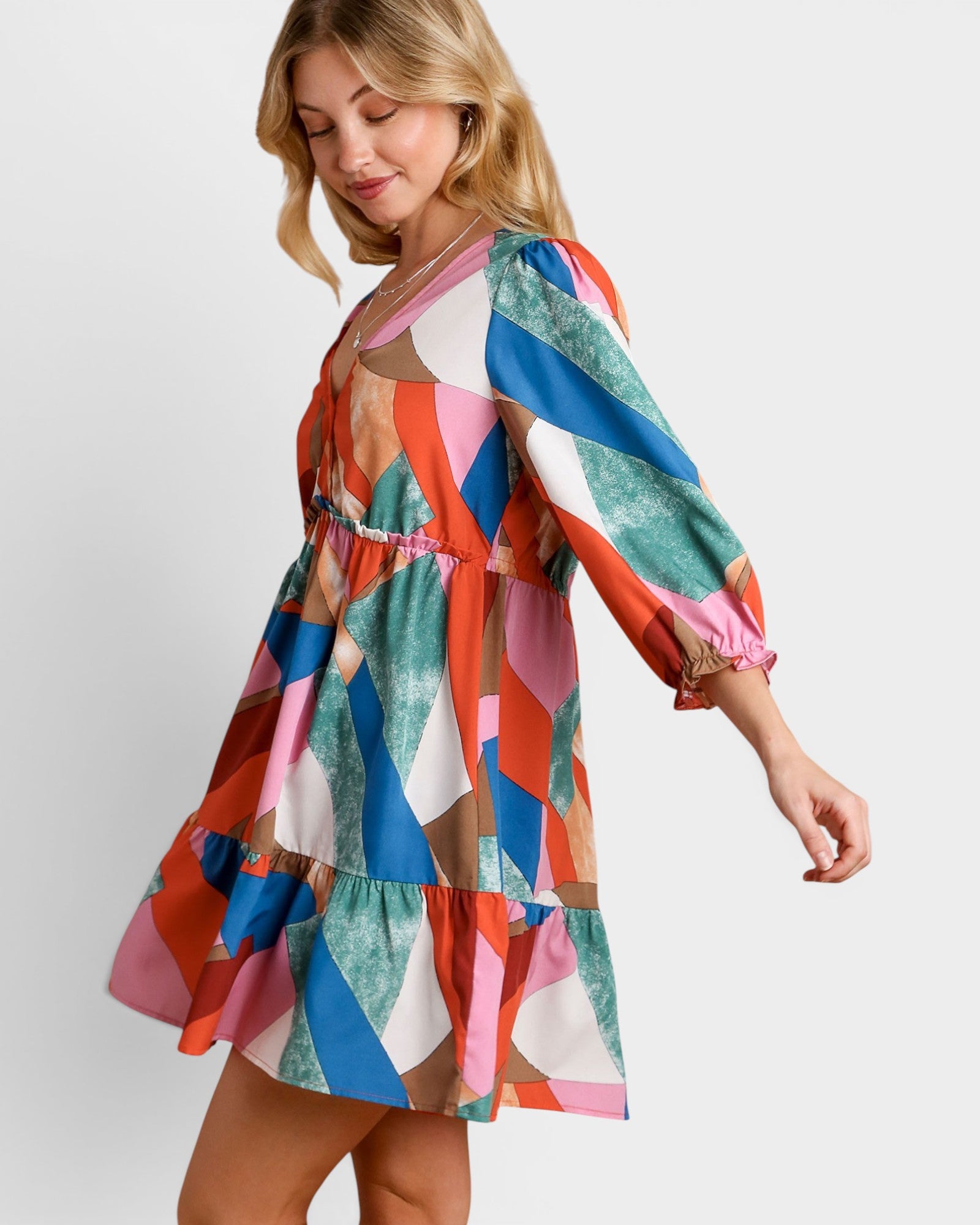 Coral & Teal Abstract Mini Dress
