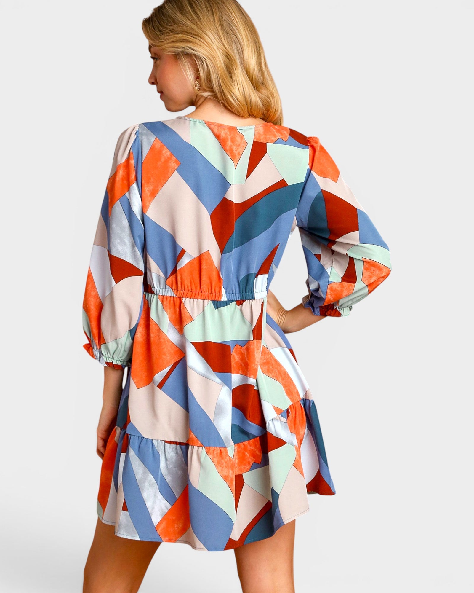 Coral & Blue Abstract Mini Dress