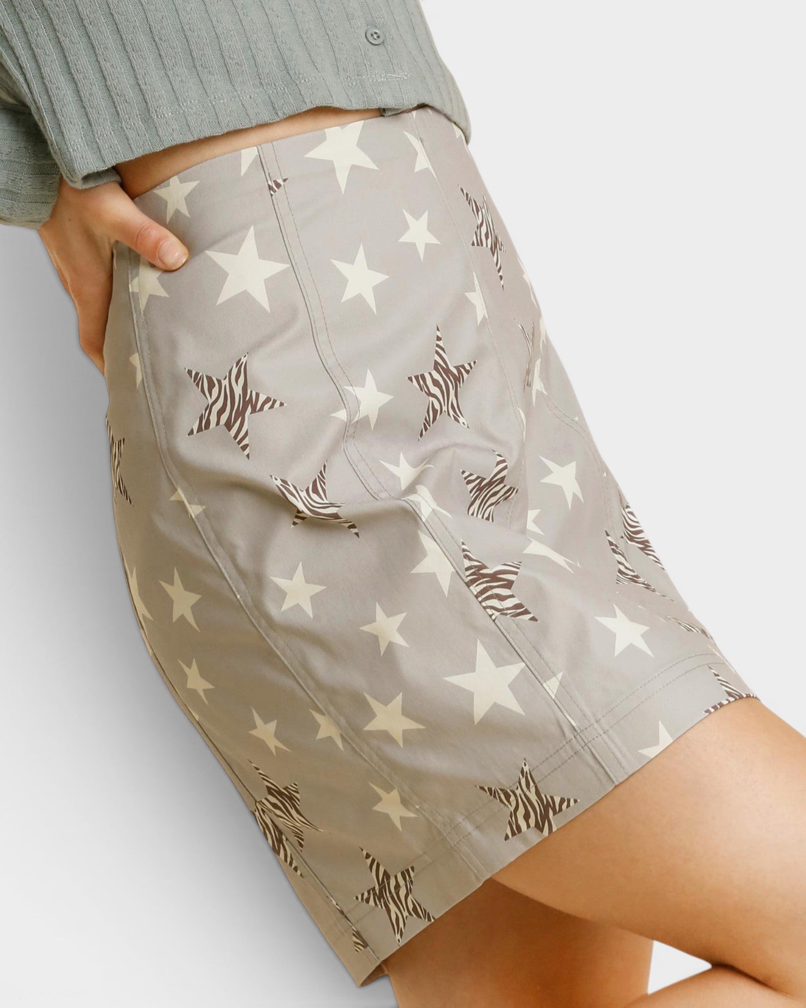 Light Gray Star Print Mini Skirt
