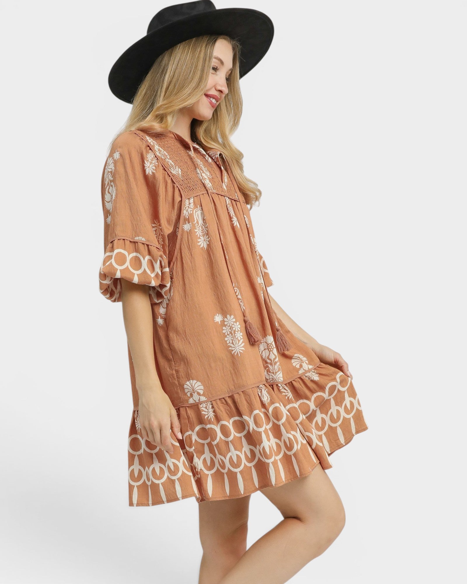 Terracotta Border Print Mini Dress