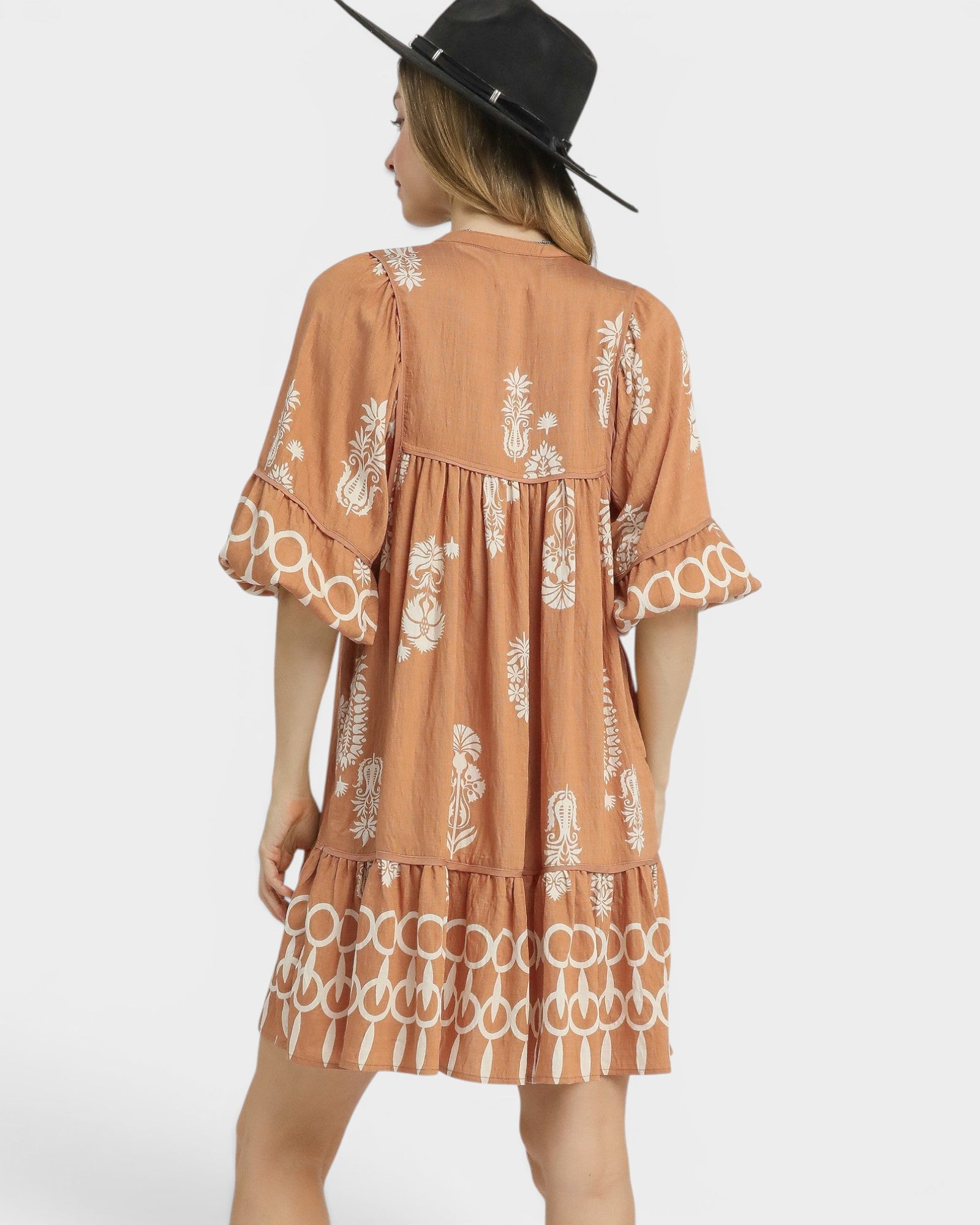 Terracotta Border Print Mini Dress