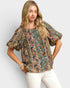 Teal Paisley Puff Sleeve Blouse
