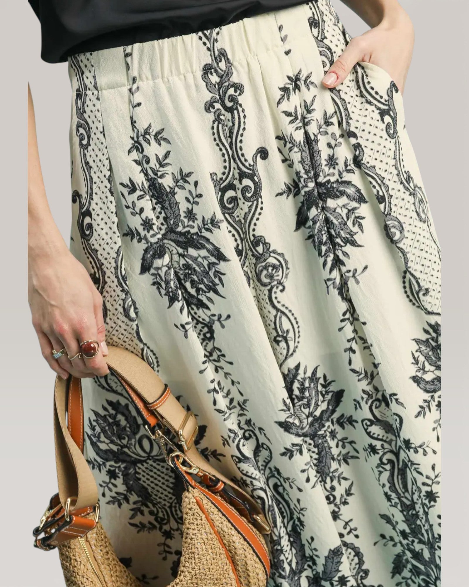 Ivory & Charcoal Baroque Wide Leg Pants