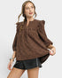 Brown Corduroy Bow Print Blouse
