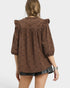 Brown Corduroy Bow Print Blouse