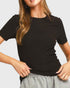 Black Ribbed Short Sleeve Top