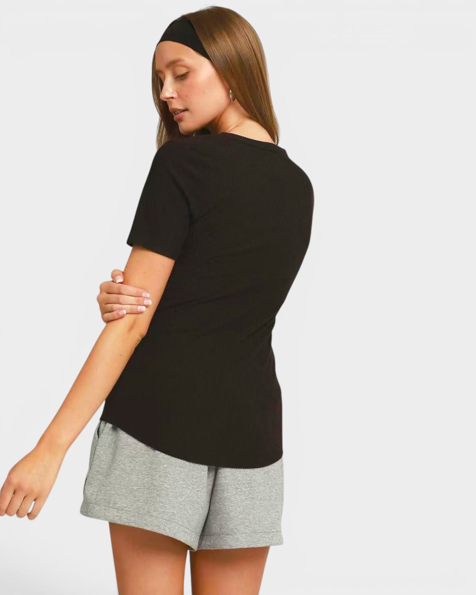 Black Ribbed Short Sleeve Top