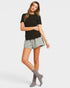Black Ribbed Short Sleeve Top