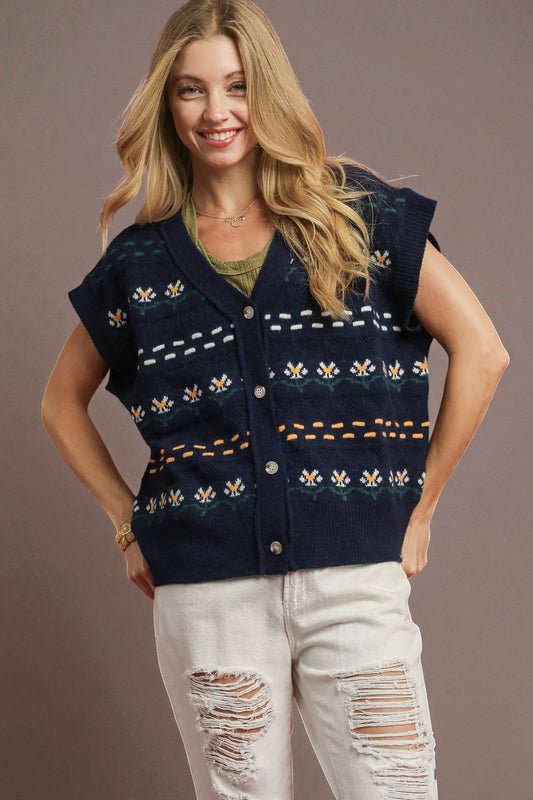 Midnight Floral Knit Sweater Vest
