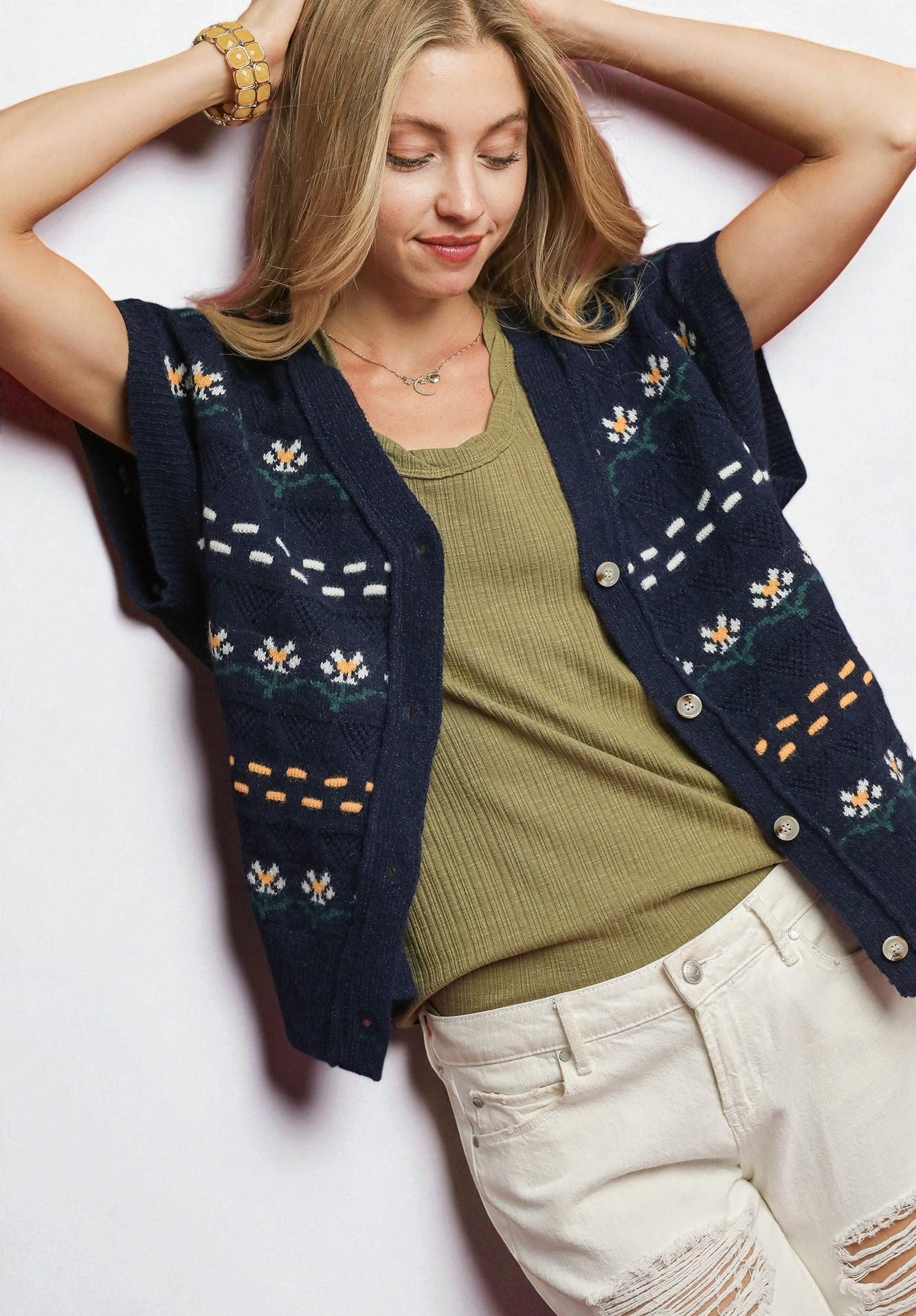 Midnight Floral Knit Sweater Vest