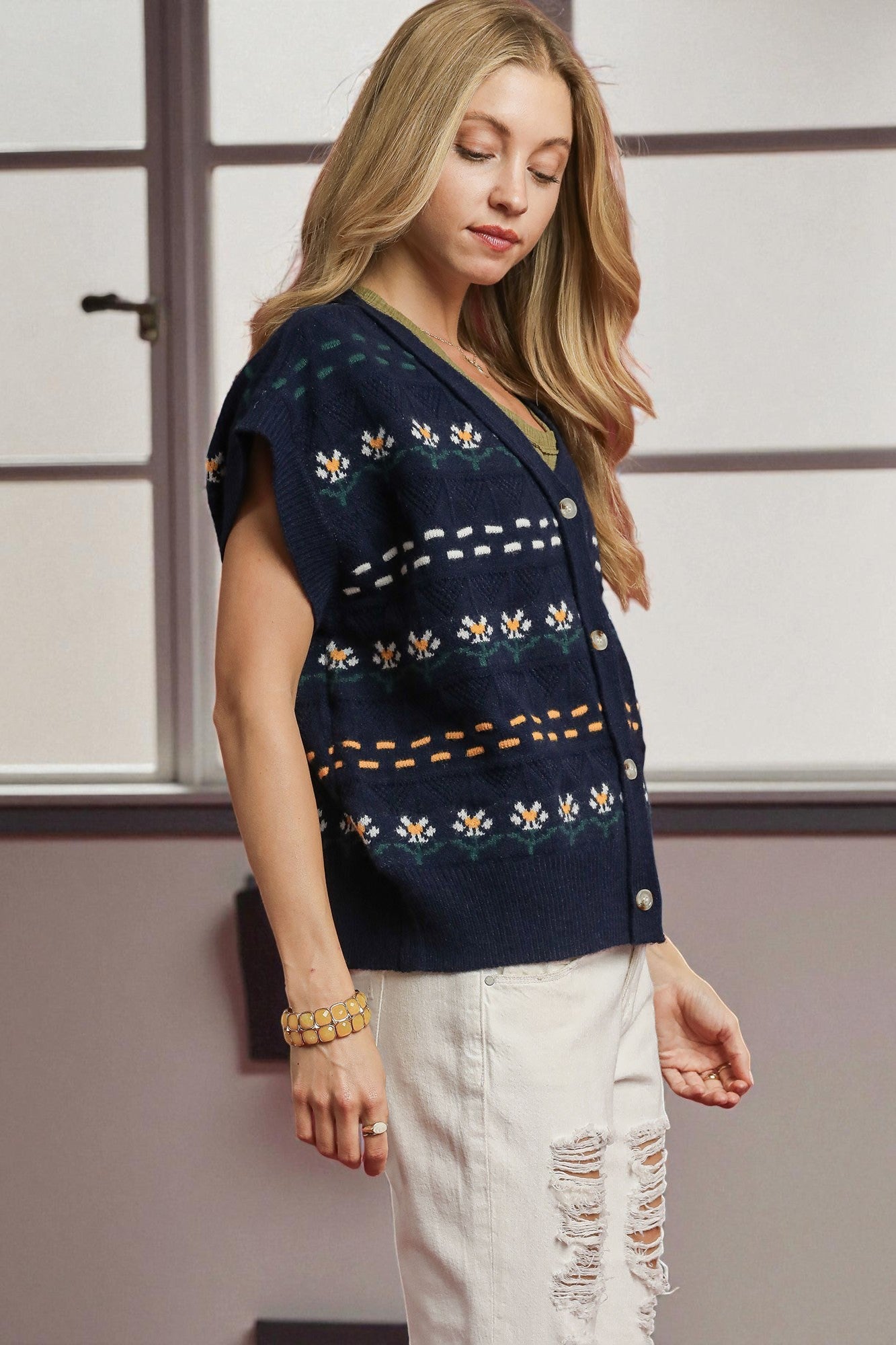 Midnight Floral Knit Sweater Vest