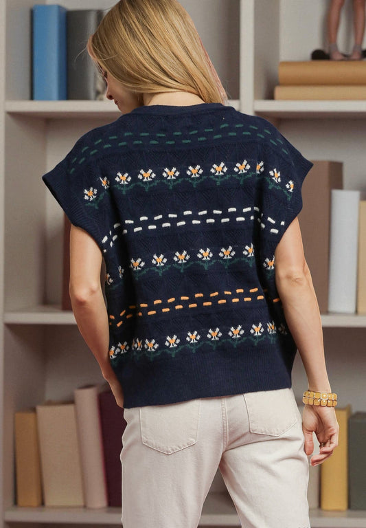 Midnight Floral Knit Sweater Vest