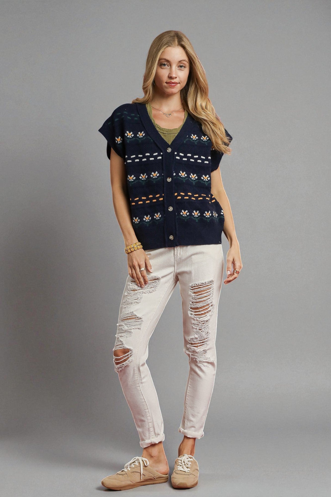 Midnight Floral Knit Sweater Vest