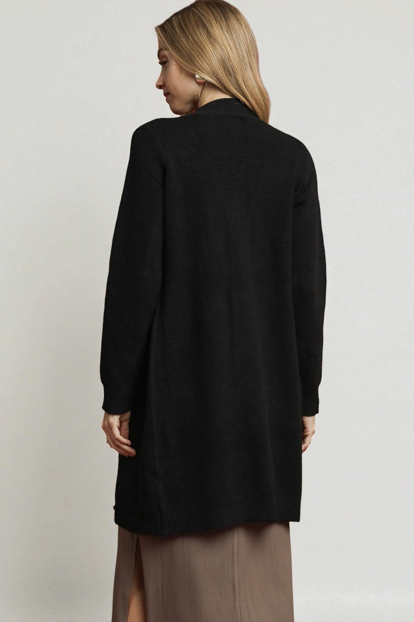 Black Button Front Longline Cardigan