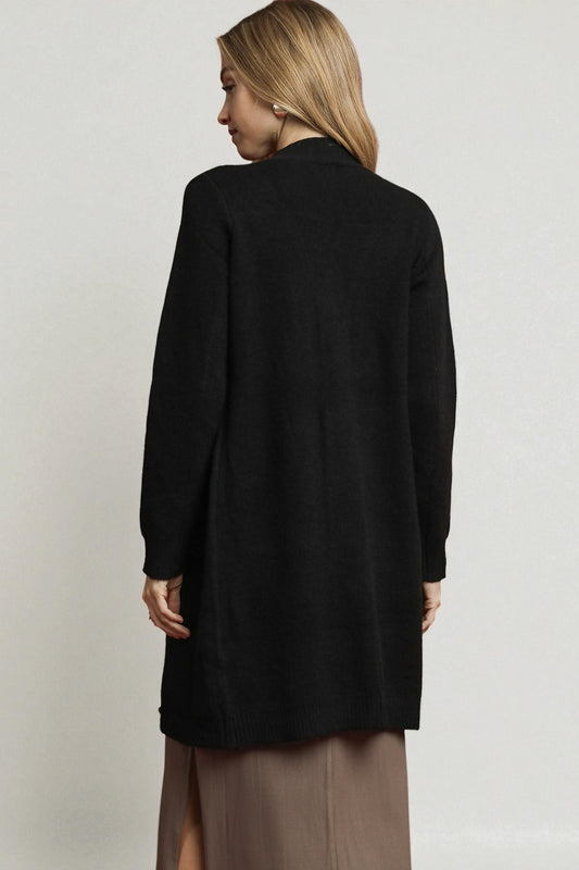 Black Button Front Longline Cardigan