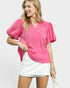 Rose Pink Puff Sleeve Button Blouse