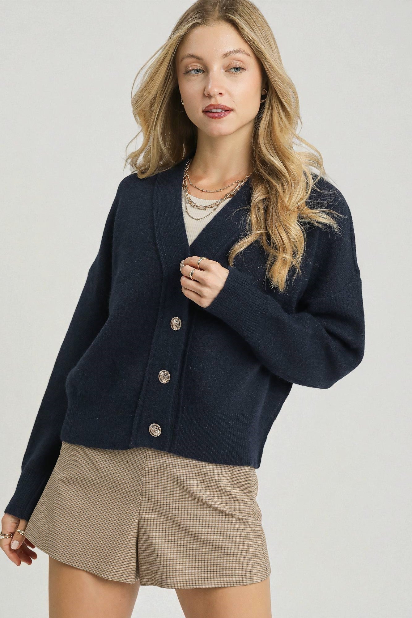 Navy Button Front Cardigan