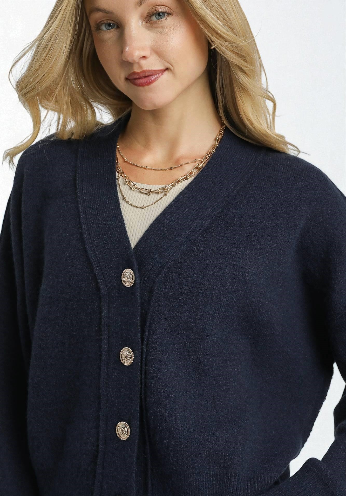 Navy Button Front Cardigan