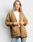 Camel Quilted Button Front Cardigan