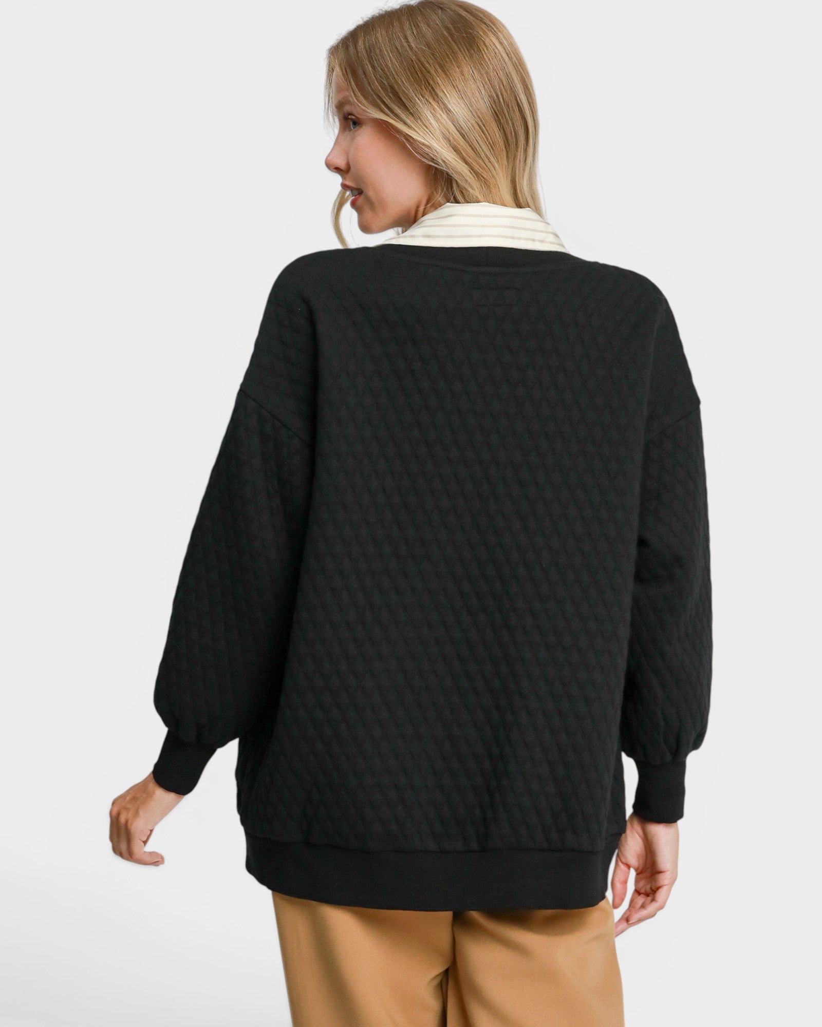 Black Quilted Button Front Cardigan