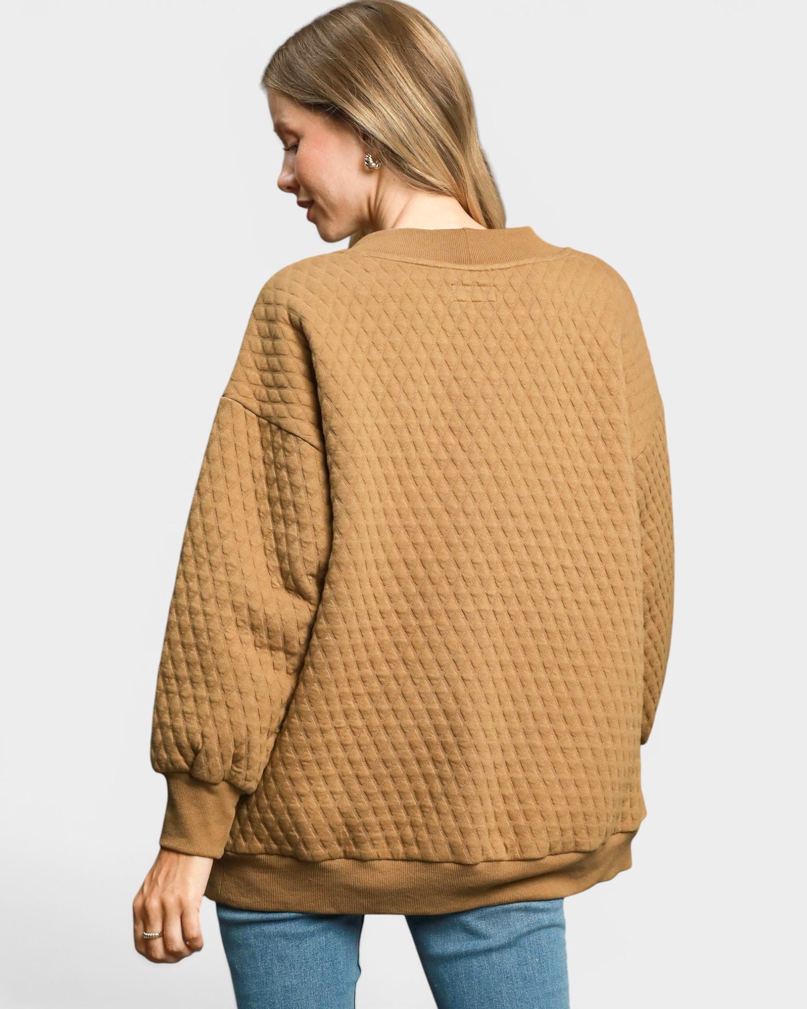 Camel Quilted Button Front Cardigan