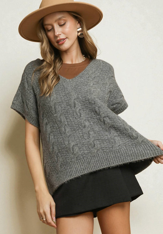 Charcoal Cable Knit Sweater Vest