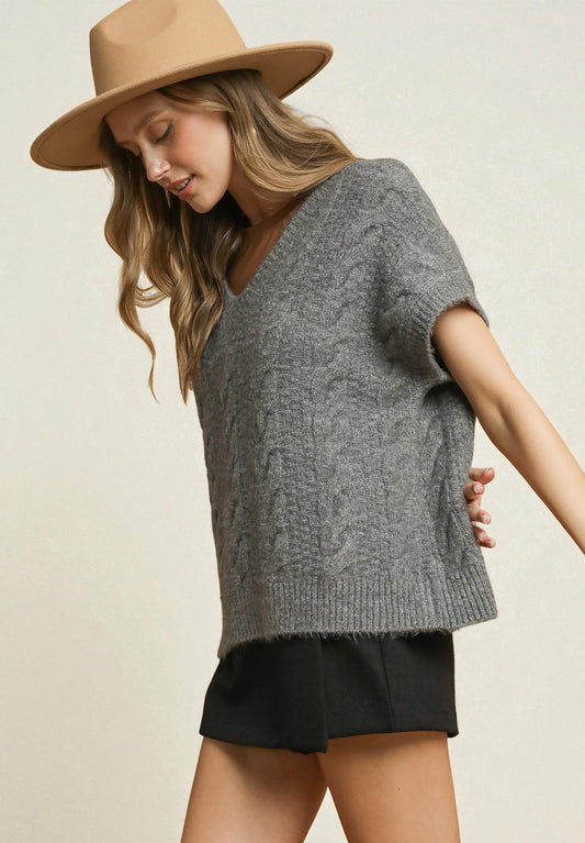 Charcoal Cable Knit Sweater Vest