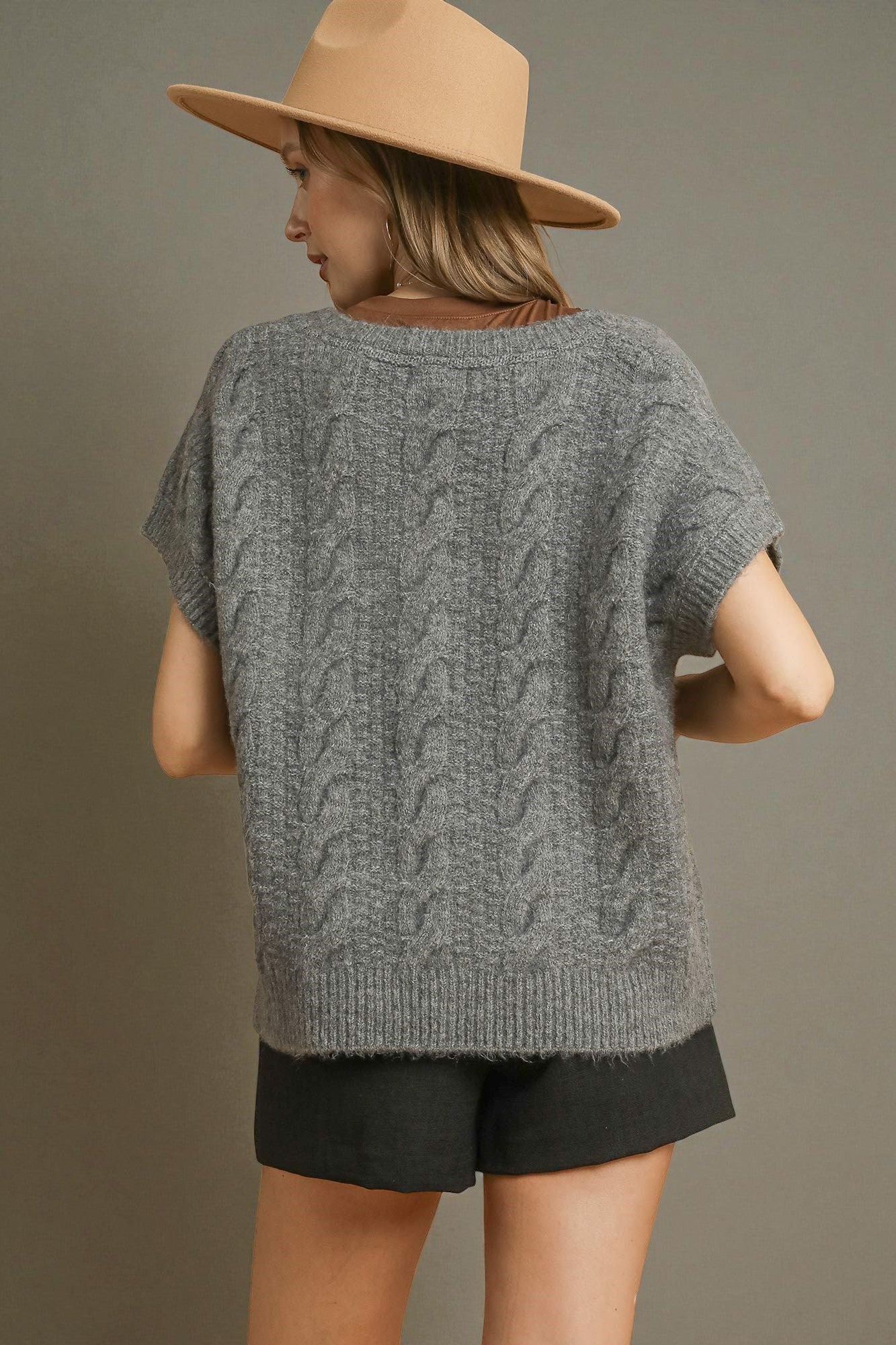 Charcoal Cable Knit Sweater Vest